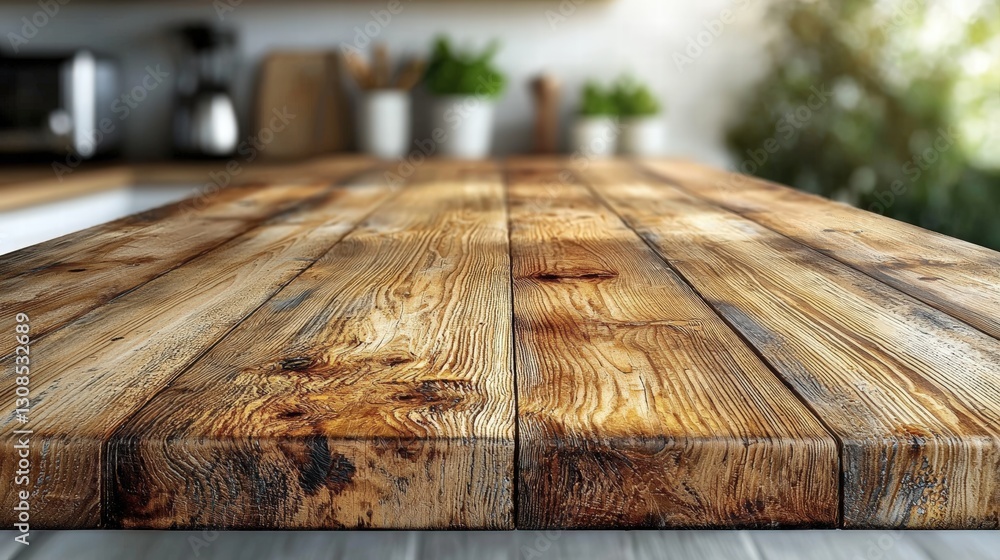 Poster classic wooden table with blurry background creating a warm and inviting atmosphere in a room