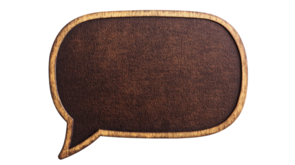 Wooden speech bubble with leather filling on transparent background