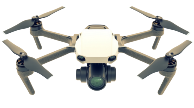 White drone hovering with transparent background