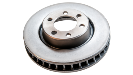 New ventilated brake disc rotor on transparent background