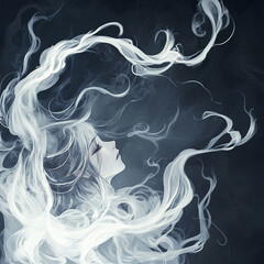 Wispy details of smoke rising against a dark background