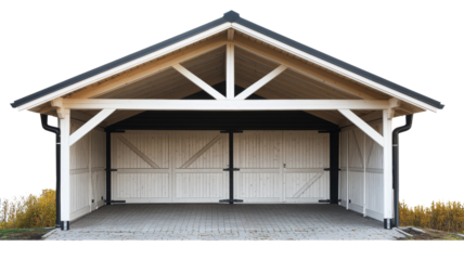Modern wooden carport with transparent background protecting vehicles