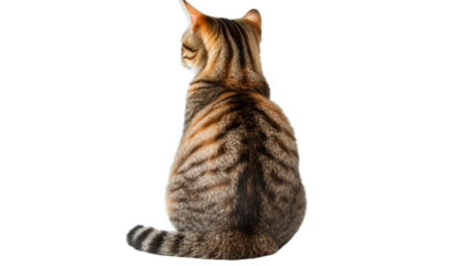 Tabby cat sitting with its back turned on transparent background