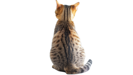 Sitting cat seen from behind on transparent background