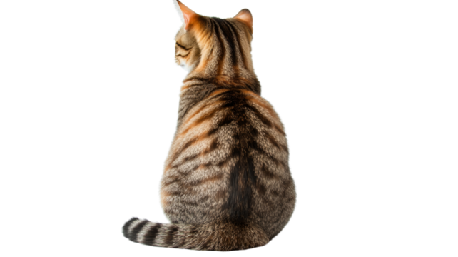 Tabby cat sitting with its back turned on transparent background