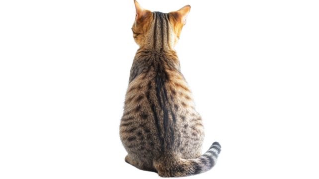 Sitting cat seen from behind on transparent background