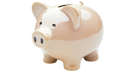 Beige piggy bank saving money on transparent background