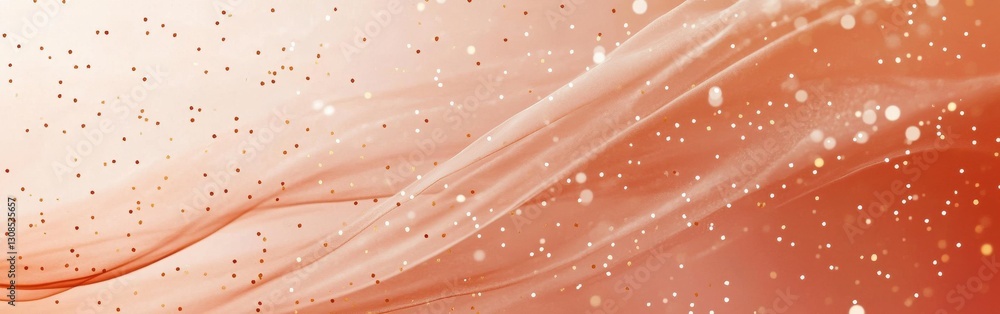 Poster delicate pencil strokes create a soft gradient in muted peach tones infused with shimmering golden s
