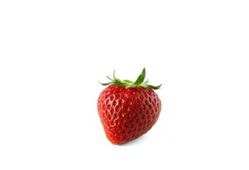 A single, ripe, red strawberry, isolated on pure white, vibrant, ripe
