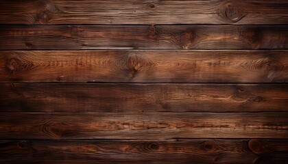 Fototapeta premium Rustic wooden planks with rich, aged textures and deep brown tones, offering a vintage and natural aesthetic. The wood exudes a sense of timelessness and warmth. 