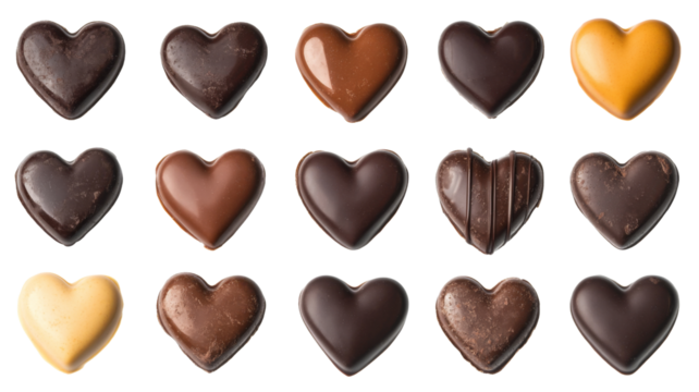 Heart-shaped chocolates forming a delightful pattern on transparent background