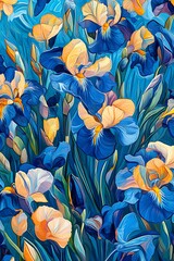 Irises, vibrant, floral, art, background