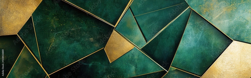 Poster Textured geometric design composed of deep forest green shapes with metallic highlights enhancing visual interest and depth