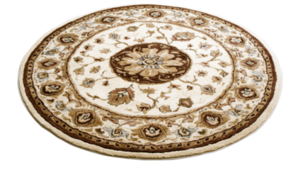 Round rug with ornate floral pattern on transparent background