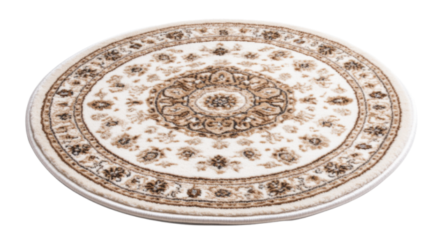 Round rug with ornate floral pattern on transparent background