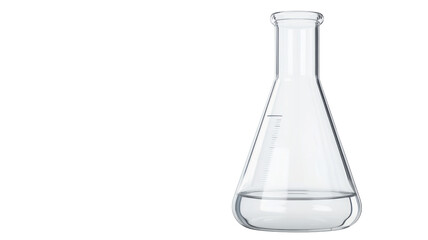 Laboratory glass erlenmeyer flask containing liquid on transparent background