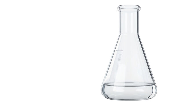 Laboratory glass erlenmeyer flask containing liquid on transparent background