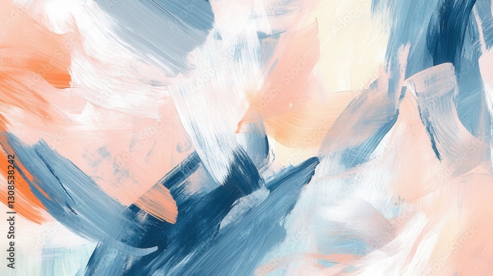 Poster Chaotic soft pencil strokes create a muted abstract composition with gentle colors and dynamic movement