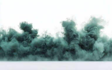 Abstract green smoke formation creating an atmospheric backdrop in a minimalist setting