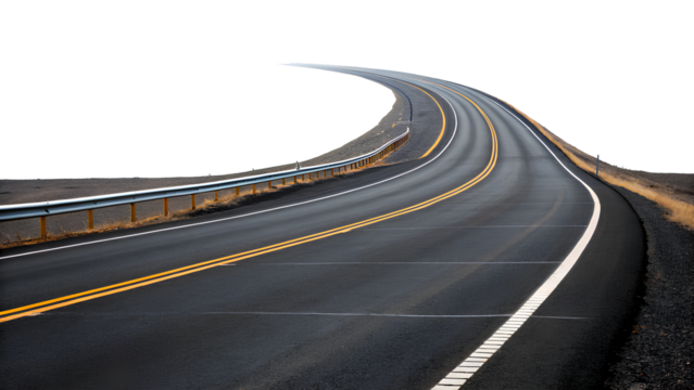 Winding highway with barriers isolated on black