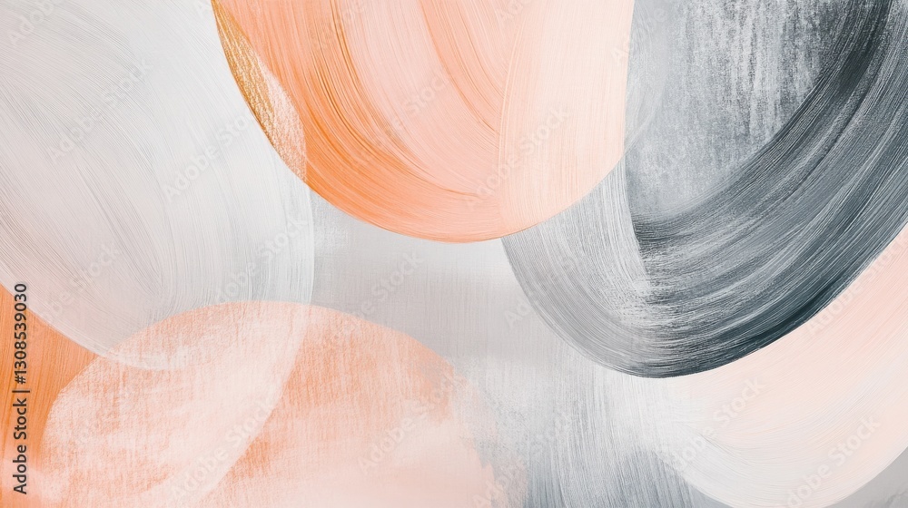 Poster Soft curves and gentle strokes create a harmonious pastel peach and gray abstract design for modern decor
