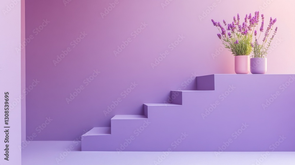 Poster Pastel lavender and pink color blocks create a calming space with flower arrangements in modern design