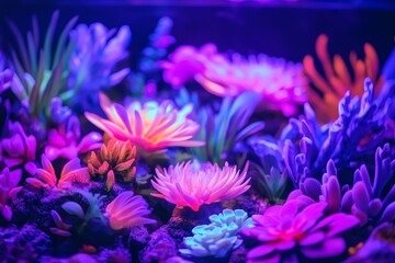 Obraz premium Vibrant Succulent Garden with Neon Lighting and Colorful Flora