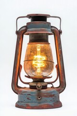 Rusty antique lantern with warm light