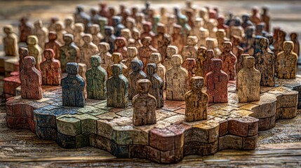 Obraz premium Group of wooden figures representing diversity and unity in a creative artistic arrangement