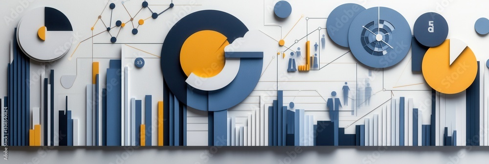 Poster Sophisticated paper art background with layered charts and interconnected silhouettes for political analysis Generative AI
