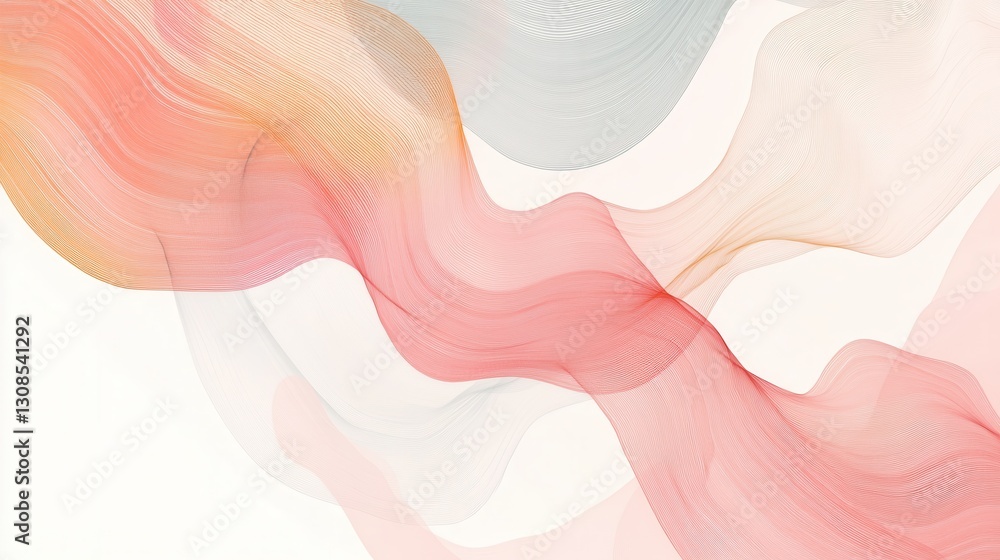 Poster minimalist pastel coral pencil strokes create fluid abstract patterns on a light background