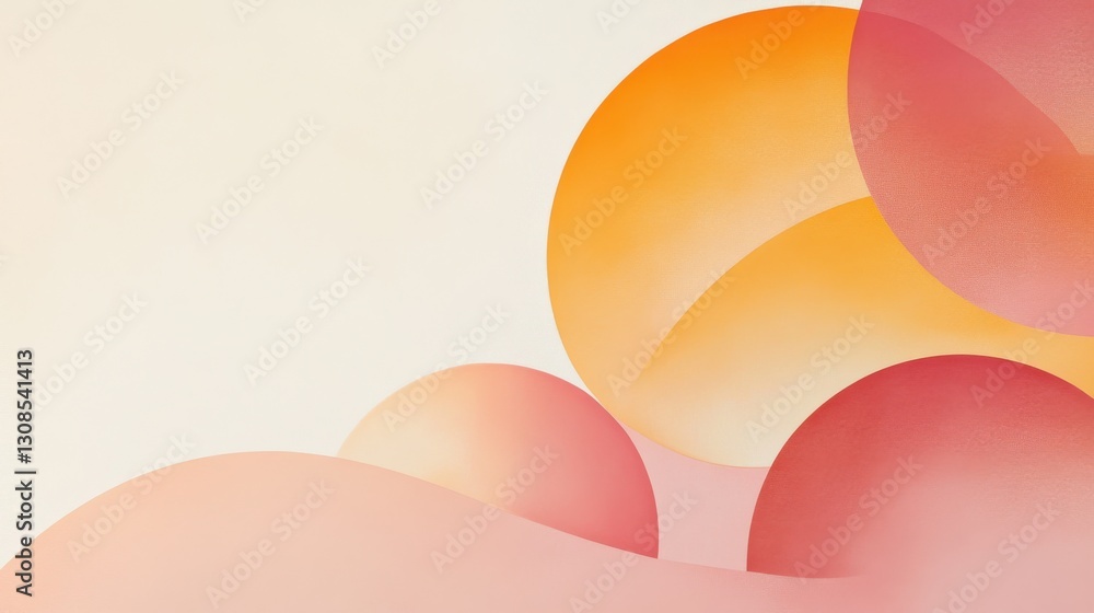 Poster Minimalist composition of amber and pink shapes with smooth edges creating a soothing visual harmony in soft tones