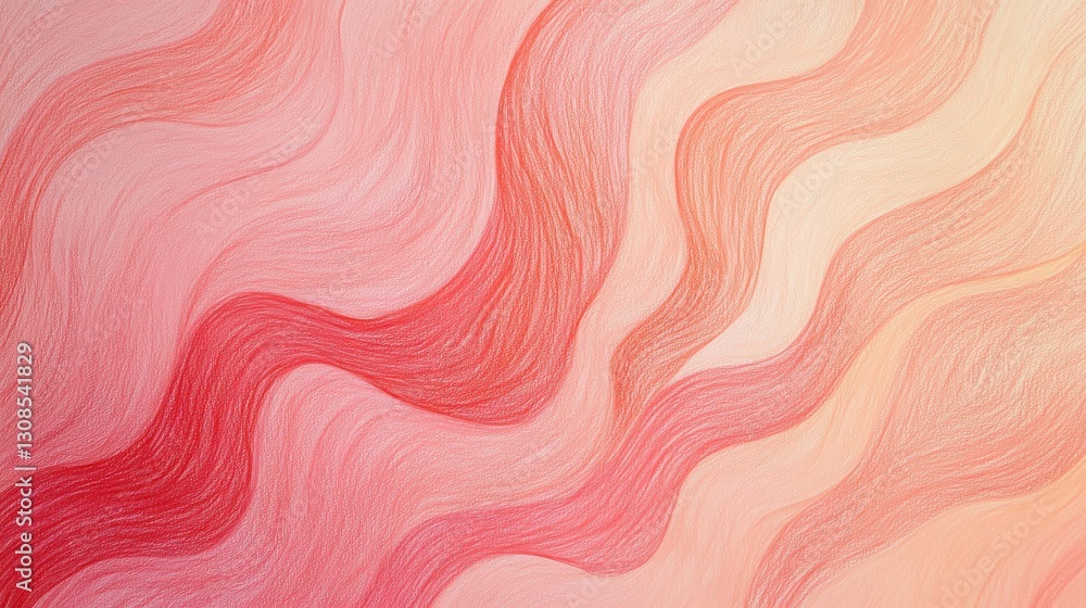 Poster flowing lines create a gradient design with pencil strokes in soft hues of pink and red