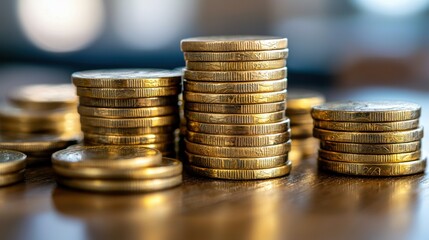 A stack of coins representing business investment and financial strategy with copy space for marketing use
