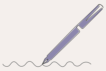Continuous one line drawing of pen writing symbol outline vector illustration
