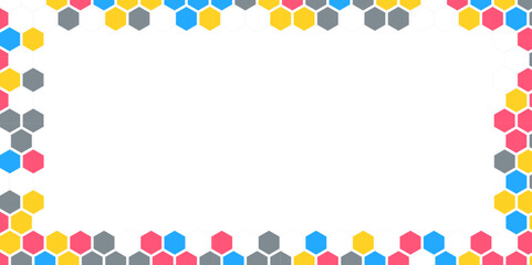 White Transparent Hexagon Frame. Color Carnaval Splash Card. Carnaval Texture. Fun Rainbow Design.