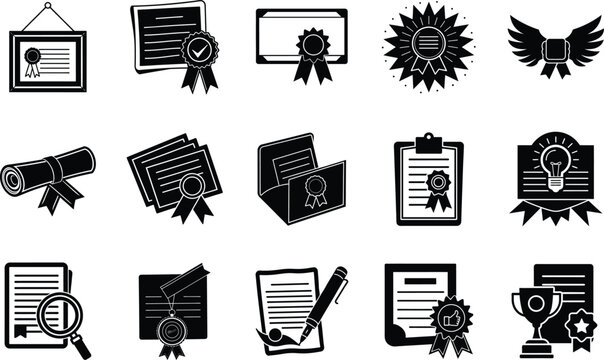 Achievement Awards Certificates, Diplomas, Medals, and Trophies Icons