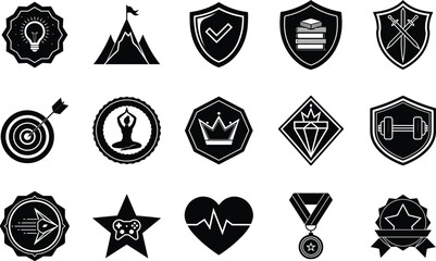 Achievement Badges Icons for Goals, Fitness, and Success