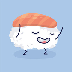 rice tuna sushi character in isolated flat vector design