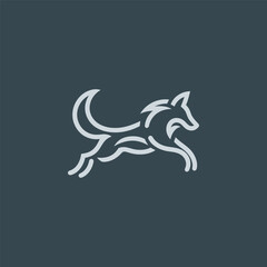 Fototapeta premium Leaping Wolf Line Art Logo – A dynamic jumping wolf logo, symbolizing power and freedom.
