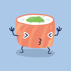 tuna sushi cute character in isolated flat vector design