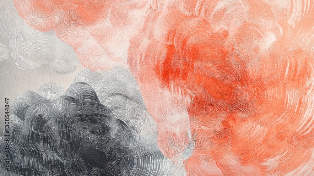 Poster elegant coral and gray circular brushstrokes create a calming visual composition in a modern art pie