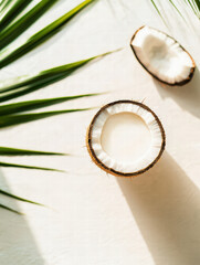 Fototapeta premium Tropical Delight: A close-up overhead shot of fresh coconuts, evoking feelings of freshness and natural beauty