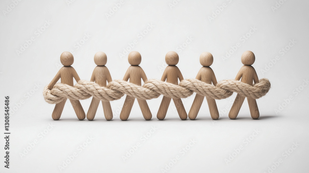 Poster teamwork and strength: a metaphorical depiction of unity and shared effort, with a group of wooden f