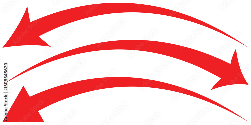 Poster red curved arrows set. direction symbol. arrow symbol for app, ui, web. arrow symbol collection. vec