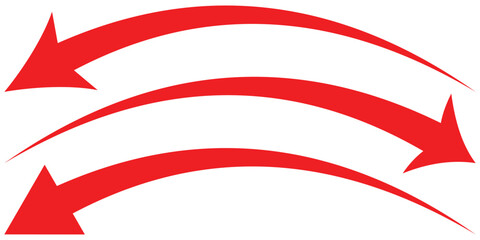 Red curved arrows set. Direction symbol. Arrow symbol for app, UI, web. arrow symbol collection. Vector illustration. 