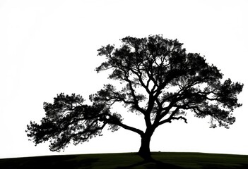 Obraz premium Single, majestic tree silhouetted against a pure white backdrop, leaf, cutout
