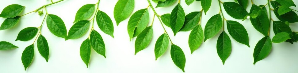 Obraz premium dense green leaves scattered on white surface, organic, isolated, natural