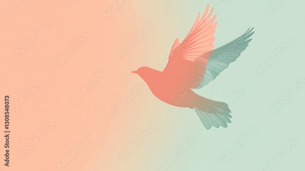 Aufkleber silhouette of a flying bird in muted colors against a soft background during twilight