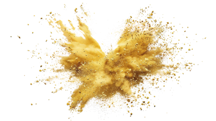 Shimmering Gold Dust Explosion on Transparent PNG – Vibrant Paint Effect
